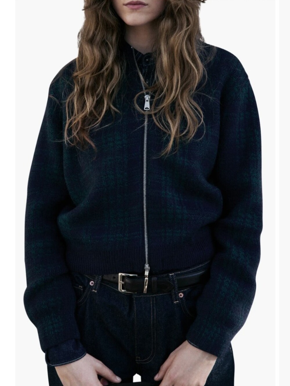 Mango Asies Glen Plaid Cardigan In Blue/Green S NWT HTF